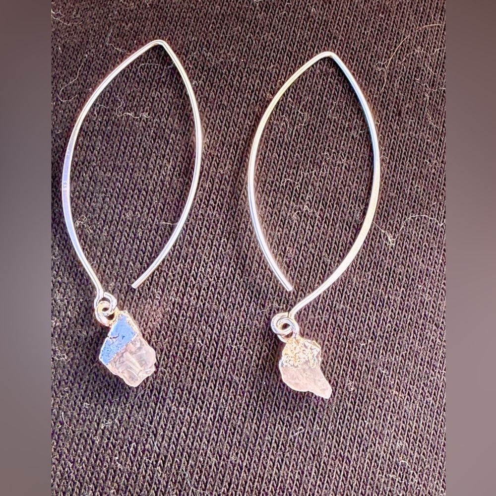 Handcrafted Sterling Silver Earrings with Raw Rose Quartz
